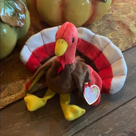 TY Rare Thanksgiving Gobbles Beanie Baby Turkey Stuffed Toy (new) - Picture 1 of 8